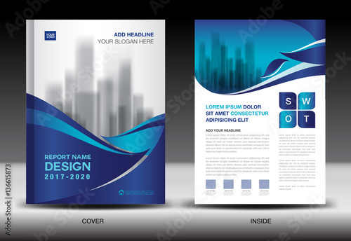 "Annual report brochure flyer template, Blue cover design 