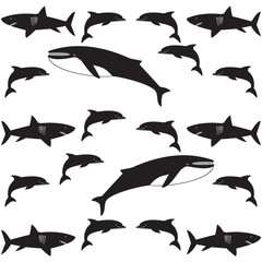 Fototapeta premium underwater pattern dolphin shark whale black