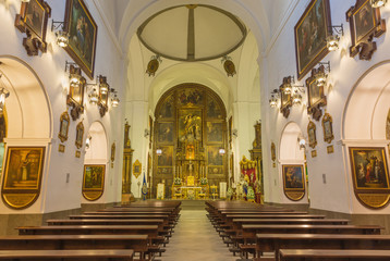 CORDOBA, SPAIN - MAY 27, 2015: The nave of church Convento de Capuchinos (Iglesia Santo Anchel).