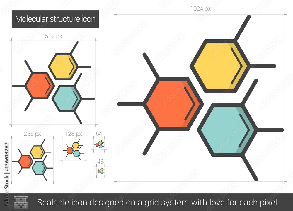 Poster molecular structure line icon.