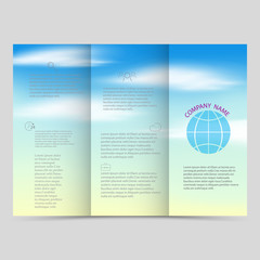 Tri-fold brochures, square design templates. Beautiful blue sky layout,vector illustration.