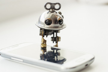 Steampunk robot with smartphone