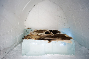 inside an igloo with an icebed