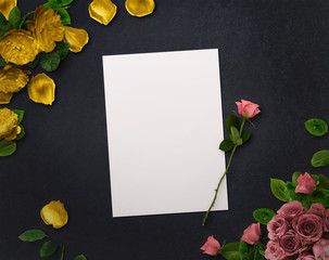 Floral Graphic Design. Frame with flowers and border. Fashion illustration on black and white background.