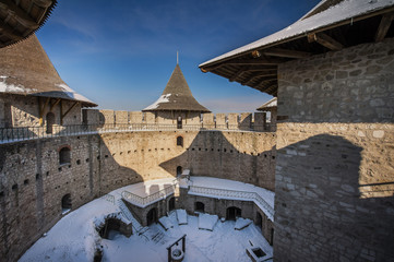 beautiful old medieval castle and landscape  in winter
