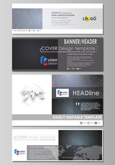 Social media and email headers set, modern banners. Business templates. Vector layouts in popular sizes. Colorful dark background with abstract lines. Bright color chaotic, random, messy curves.