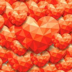 Naklejka na ściany i meble Abstract polygonal hearts. Red color, seamless pattern background. Happy valentine's day, Illustration.