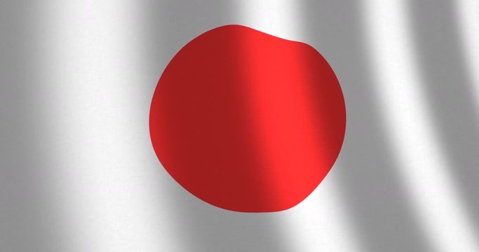 Flag of Japan with linen texture which is moving in the wind. Smooth motion of waving flag in perfect loop.
