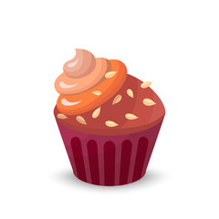 Sweet food chocolate creamy cupcake set isolated vector illustration