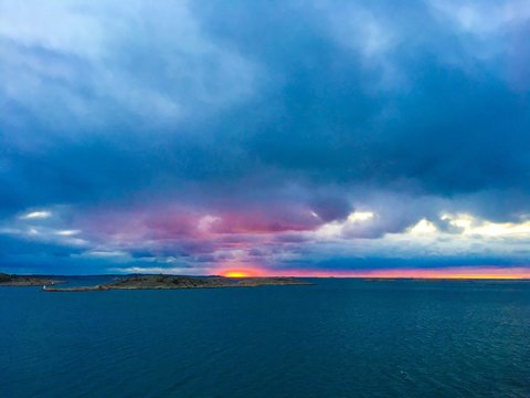 Beautiful sunset on the Swedish west coast, outside the city of Stromstad.