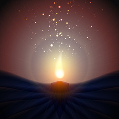 Dark background with candle and sparkles for holiday.