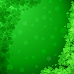 Vector abstract gradient green background for Happy St. Patrick's Day with clover leaves arranged at corners.