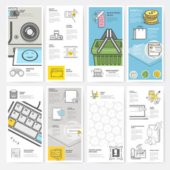 Brochure collection templates: Graphic and Multimedia elements.
Set of four bifold print templates with concept icons for personal and business company portfolio.