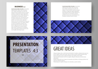 Set of business templates for presentation slides. Easy editable abstract vector layouts in flat design. Shiny fabric, rippled texture, blue color silk, colorful vintage style background.