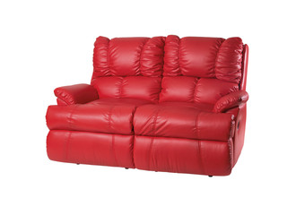 Red reclining sofa isolated with clipping path.
