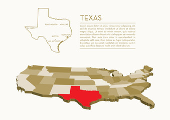 3D USA State map - TEXAS