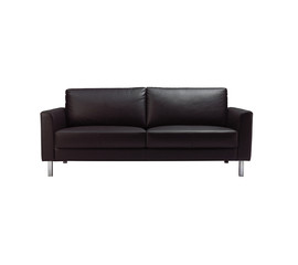 A modern black leather sofa isolated with clipping path.
