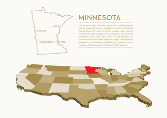 3D USA State map - MINNESOTA