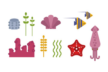 Sea animals marine life character vector illustration.