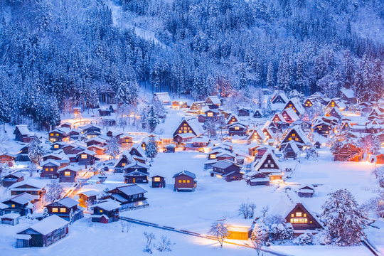 World Heritage Site Shirakawago village and Winter Illumination