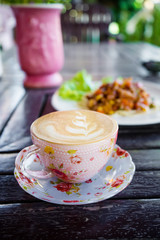 cup of cappuccino, cup of coffee, cup of coffee on wooden table