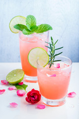 Refreshing summer drink with Strawberry in glasses