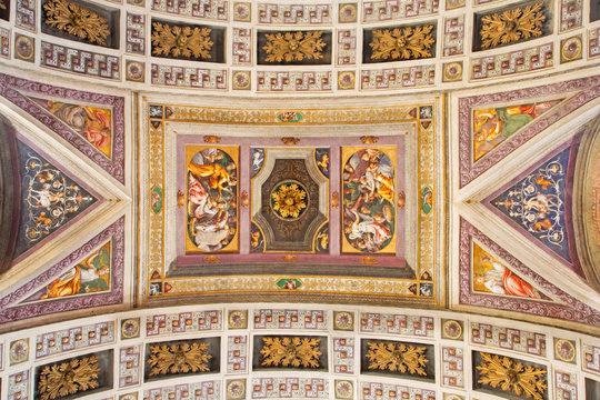 CREMONA, ITALY - MAY 24, 2016: The ceiling fresco with the Old testament scenes in Chiesa di Santa Rita by Giulio Campi (1547).