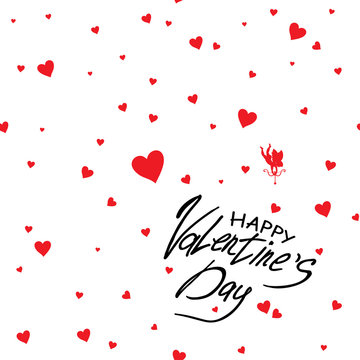 Card Happy Valentine's Day. Template inscription with cupid and hearts. It can be used as seamless pattern.