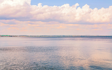 Fototapeta na wymiar The Taganrog Bay of the Azov sea quiet summer evening