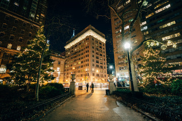 Buildings at Rittenhouse Square at night, in the Center City of