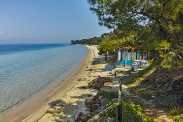 beach with blue waters in Thassos island, East Macedonia and Thrace, Greece  