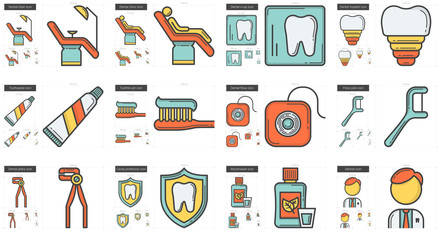 Stomatology line icon set.