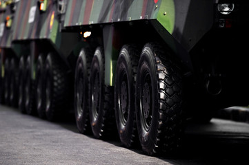 Fototapeta na wymiar Armored vehicle wheels detail