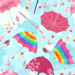 funny seamless texture with flying umbrellas for your design