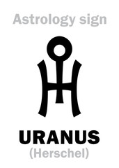 Astrology Alphabet: URANUS (Herschel), higher global planet. Hieroglyphics character sign (single symbol).