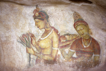 Fototapeta na wymiar Fresque / Demoiselles de Sigiriya / Sri Lanka