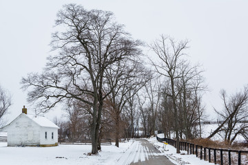 House and road on a winter day, near New Freedom, Pennsylvania.