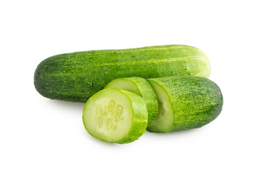 Fresh cucumber slices on white