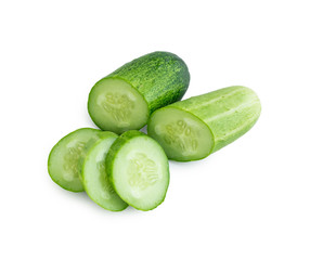 Fresh cucumber slices on white