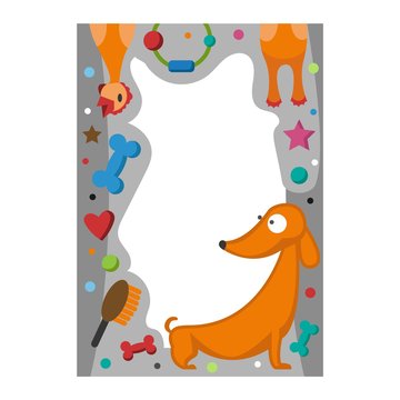 Cute happy birthday border dog photo frame vector illustration.