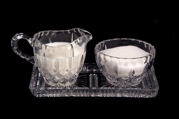 Cream and sugar crystal dishes