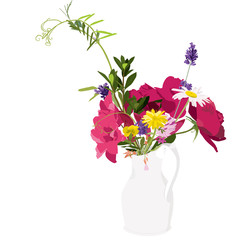 Sketchy illustration of spring flowers in a vase