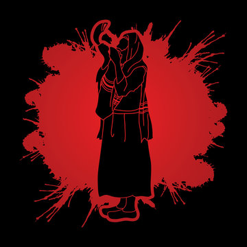 person blowing shofar red splash background clip art preview