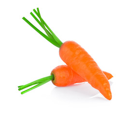 Baby carrot sticks isolated on white