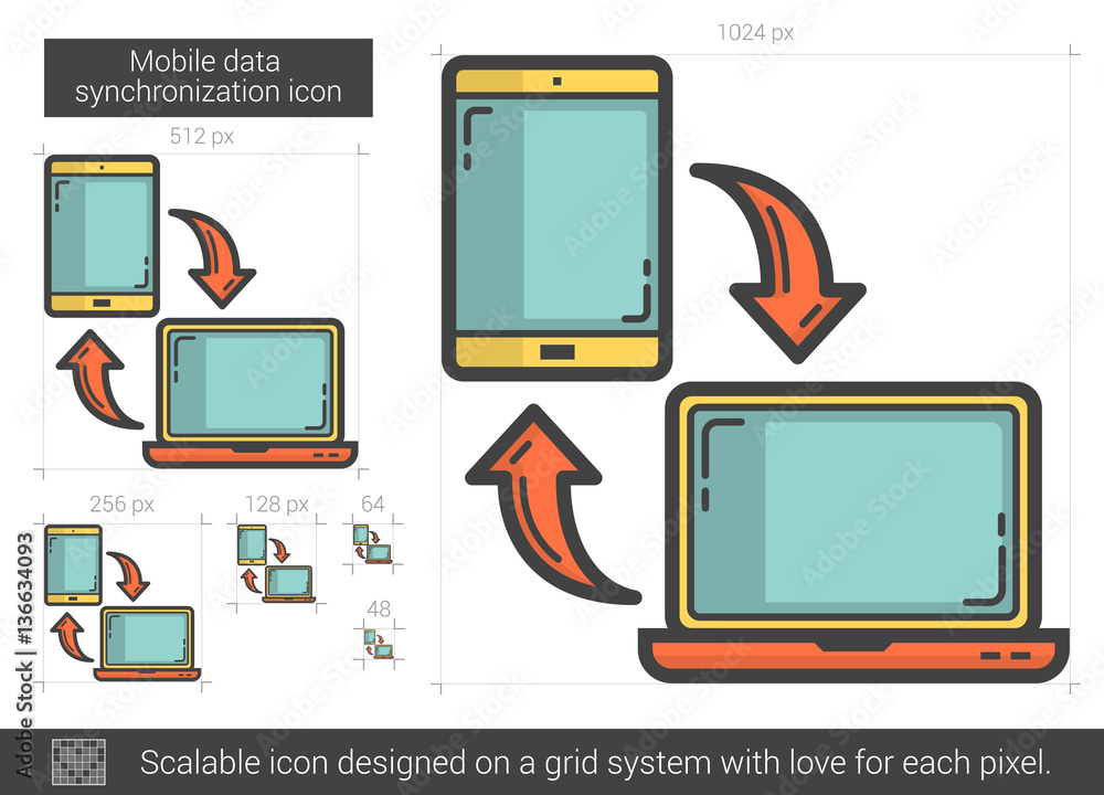 Poster mobile data synchronization line icon.