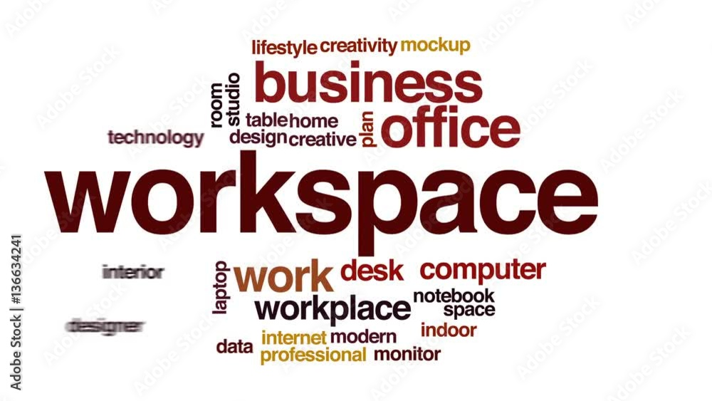 Poster workspace animated word cloud, text design animation.