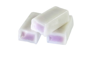 caramel fruity candies on white