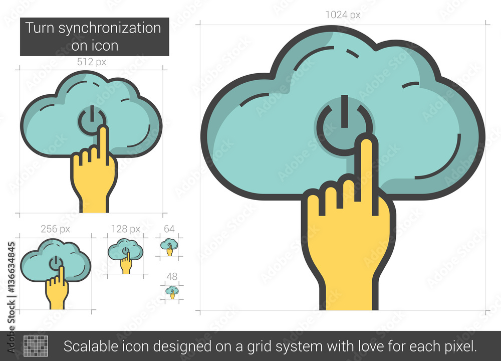 Poster turn synchronization on line icon.