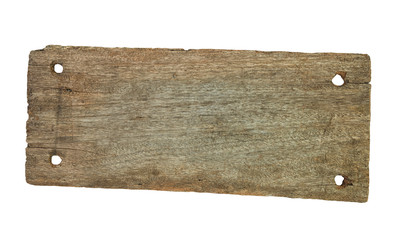 close up of an empty wooden sign on white background
