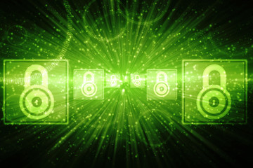 Security concept: Lock on digital screen, contrast, 3d render